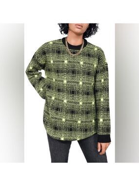 Bp + Wildfang size s crewneck pullover in black green Laura ombre plaid sweater